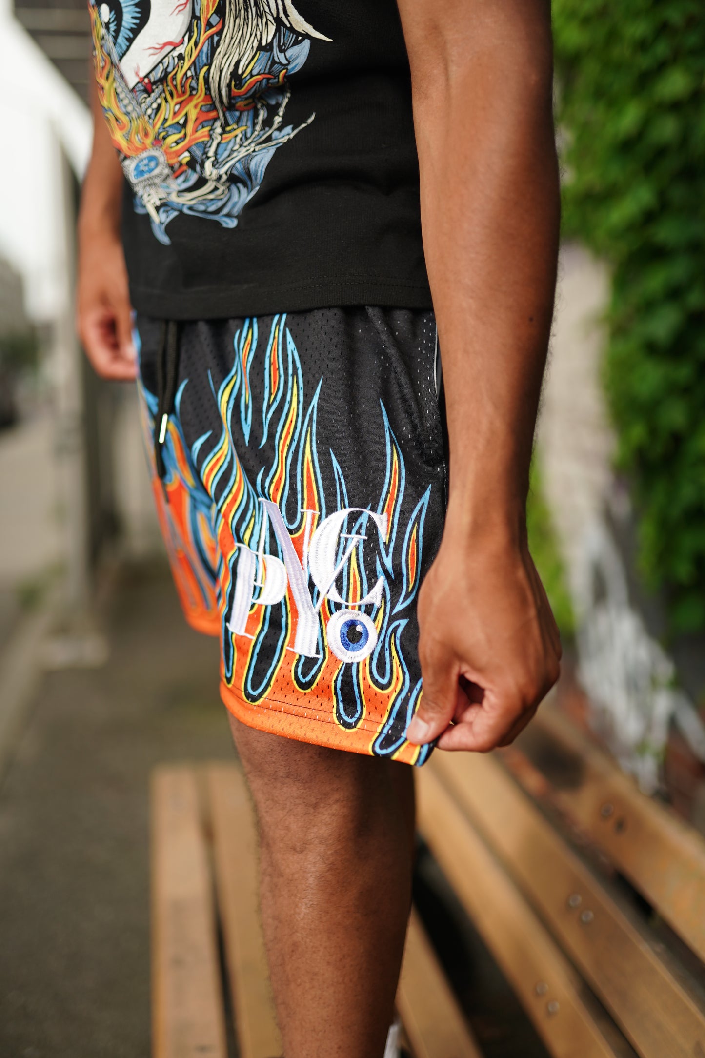 PNYC Black Flame Mesh Shorts