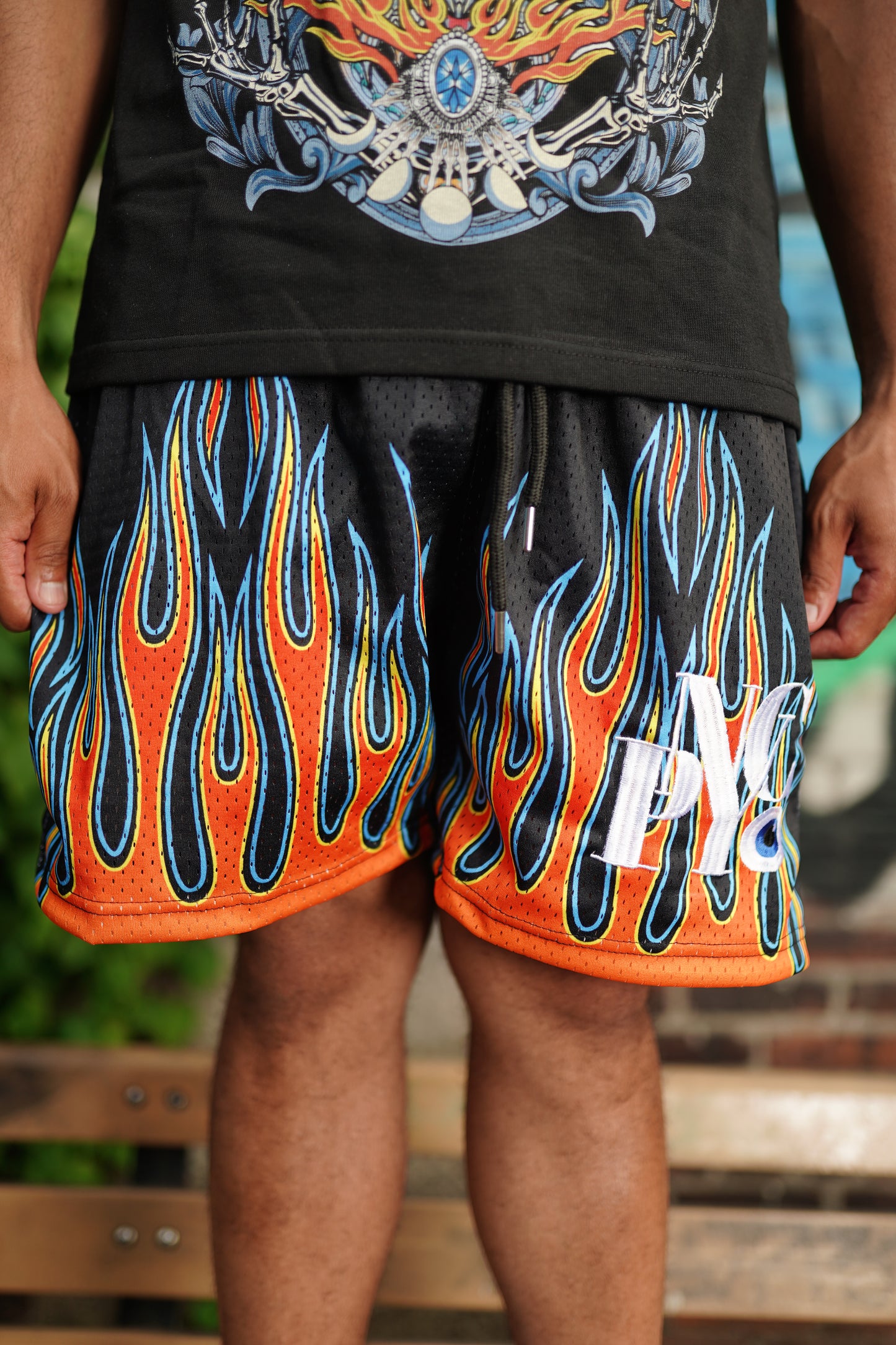 PNYC Black Flame Mesh Shorts